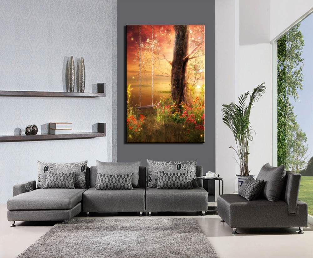 the tree swing 1 piece/set hd canvas picture print painting art work decorative painting
