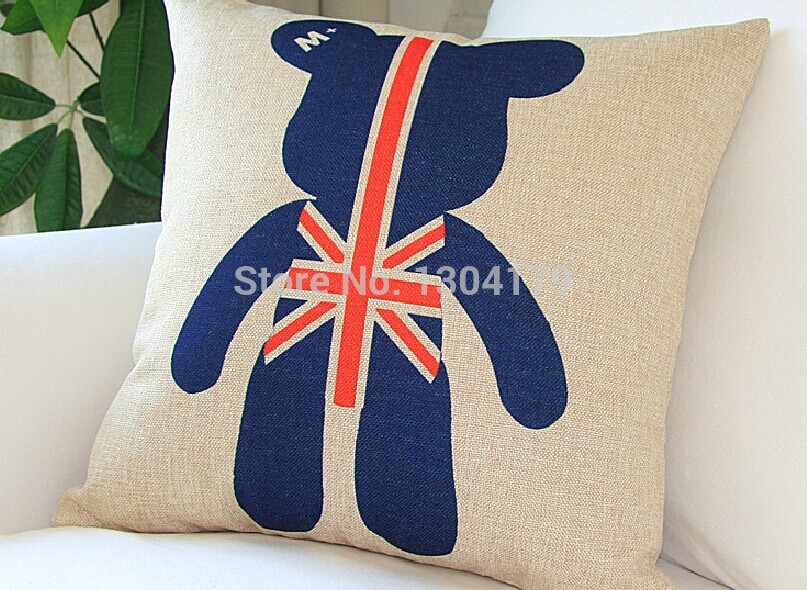 18" square cotton & linen cushion/pillow cover burlap sofa cushion cover case "three little bears,car pillow