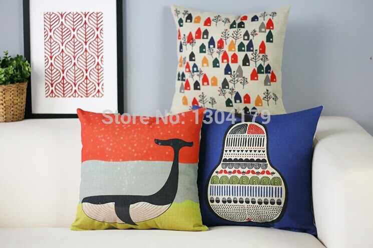 2014 new blue pillow cartoon painting thicken linen pillow/cushion cover for sofa chair/car almofadas decorativas 18"