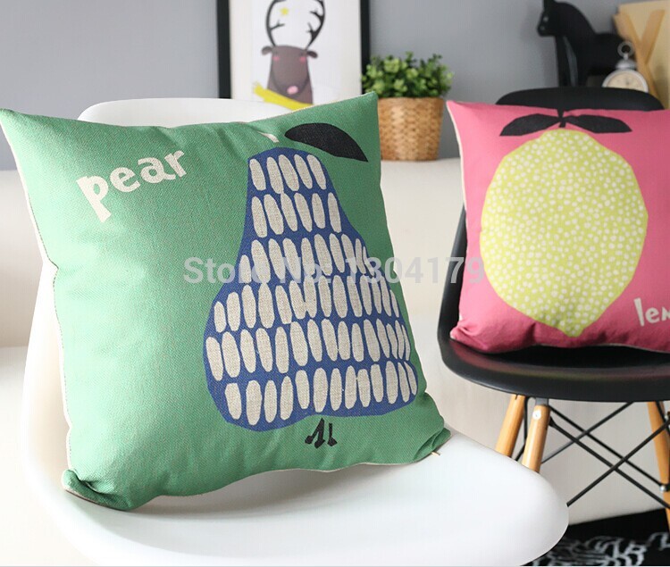 2pcs fruits lemon and pear , blue pillow cover, sofa pillow, cushion pillow , decorative cushion covers, throw pillows