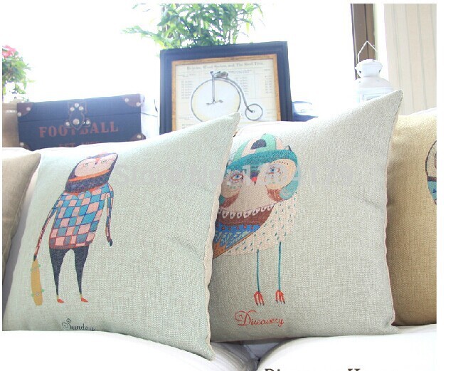 3pcs/lot 2014 new cute owl pillow linen cotton pillow cover/ cushion cover sofa cushion decoration pillow 45cm*45cm 4pcs/set