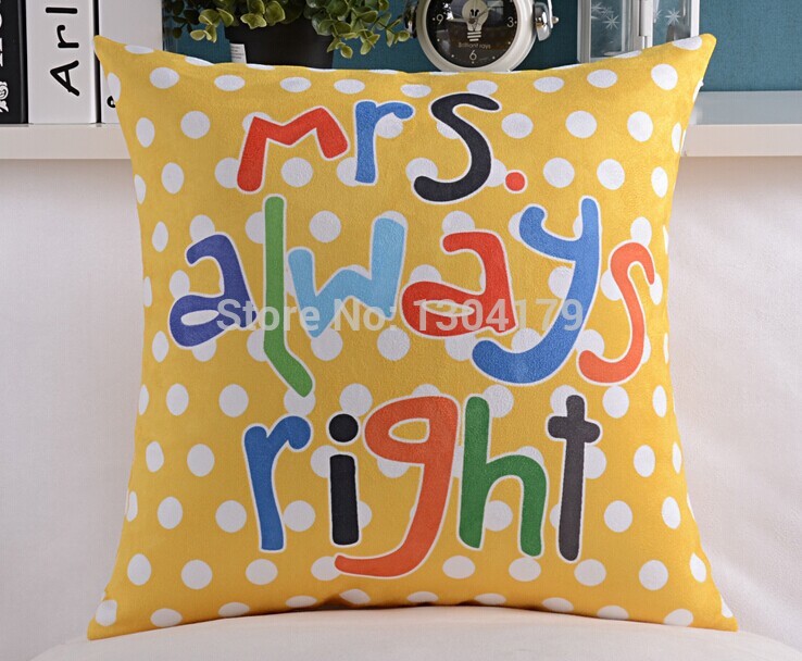 4pcs/lot creative mr&mrs always right wedding style home bedding sofa cushion cover pillow case whole