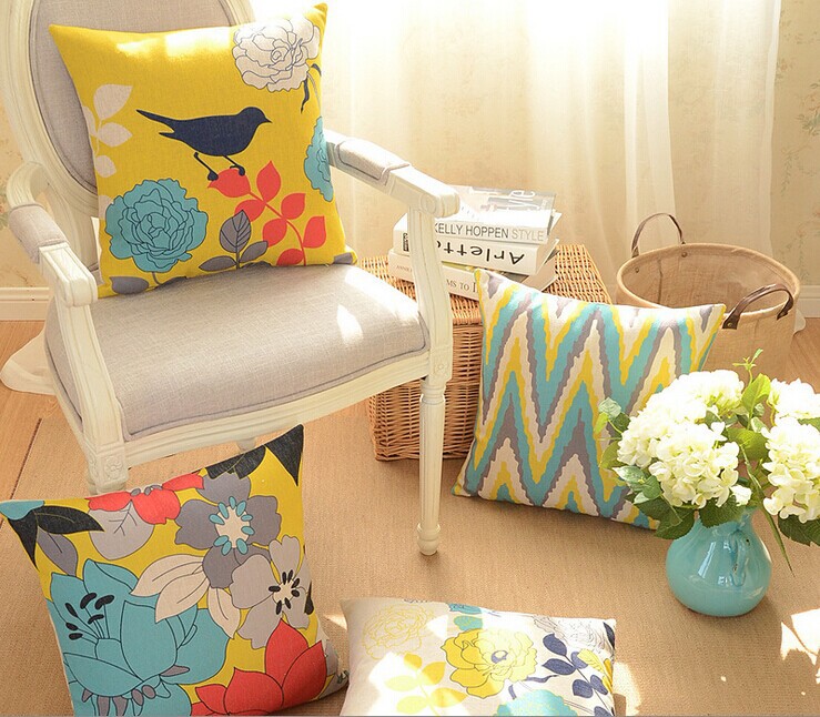 5pcs/lot european classical whole cotton linen birds and flowers cushion cover pillows case decorate sofa cover