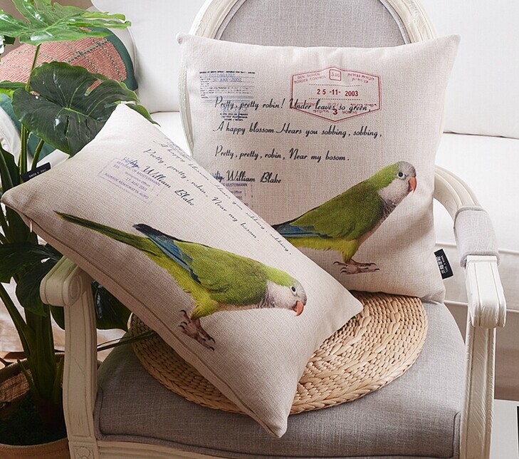 5pcs/lot european classical whole cotton linen birds and flowers cushion cover pillows case decorate sofa cover