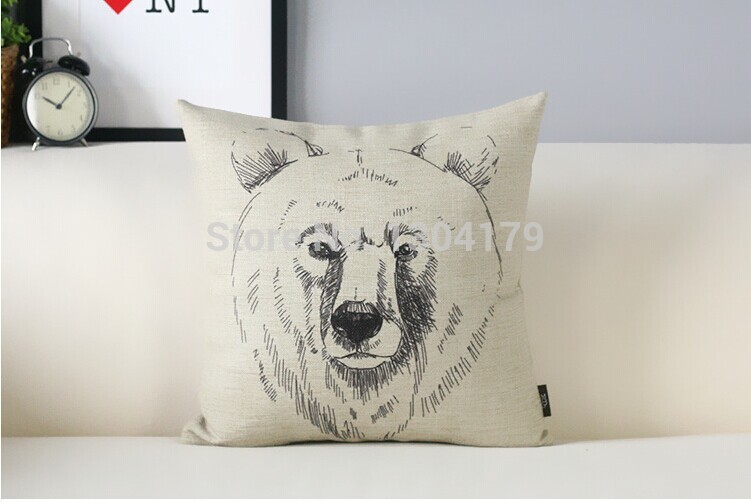 black and white retro linen cotton pillow cases creative sofa animal cushions cover car office nap cushions 45*45cm