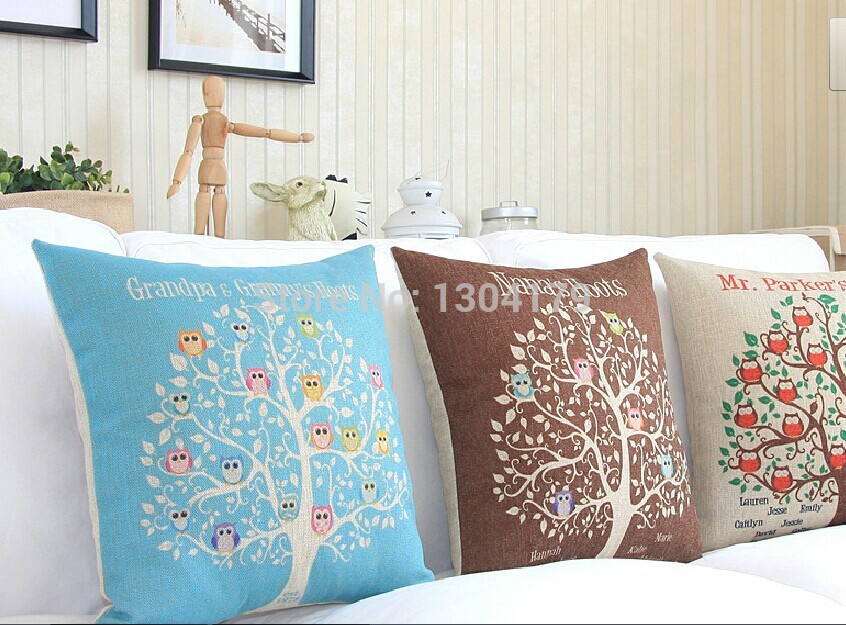 new colorful drawing owl linen cotton pillow cover/ cushion cover sofa cushion office nap cushion 3pcs/lot