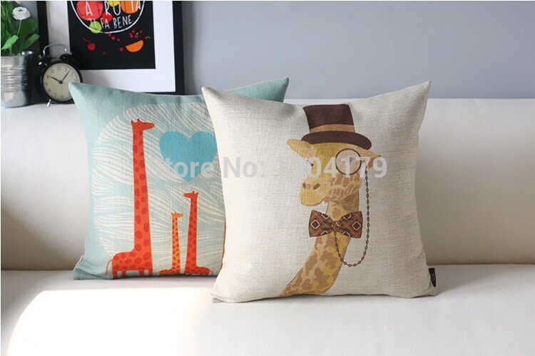 novelty romantic french style colorful dots giraffe pattern linen cotton cushion cover decorative sofa pillow case