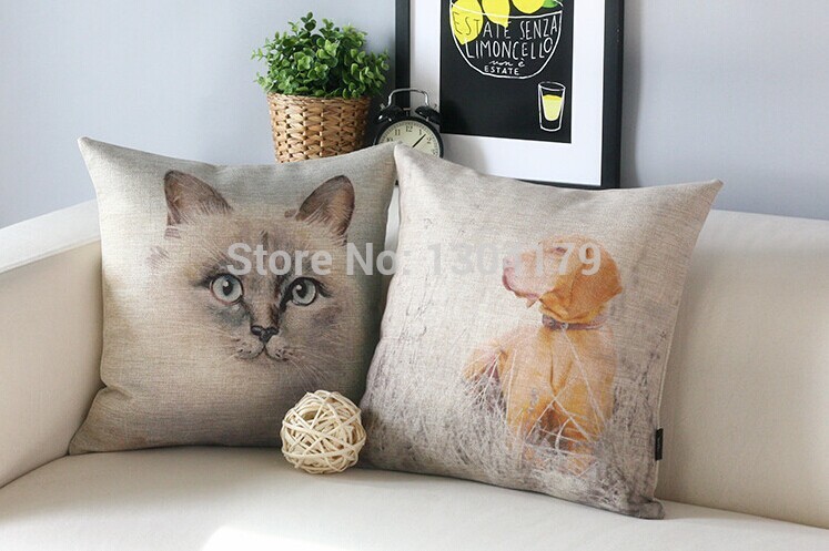 white dog and cat cushion cover, pillow case, home decor with animal pattern both sides