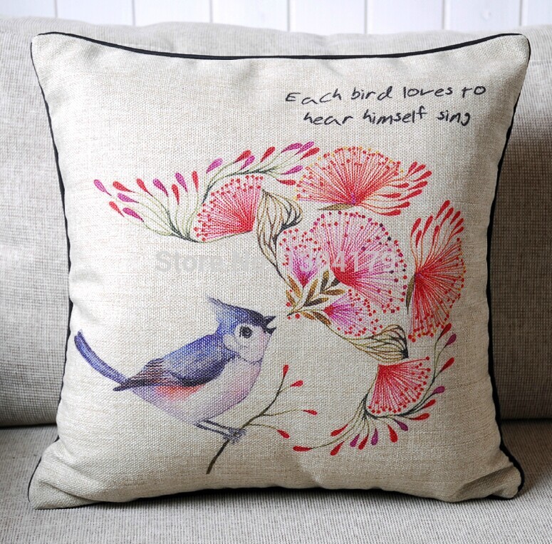 whole printing cushion cover decorate pillows hand-painted parrots watercolor birds pillow cover sofa cover